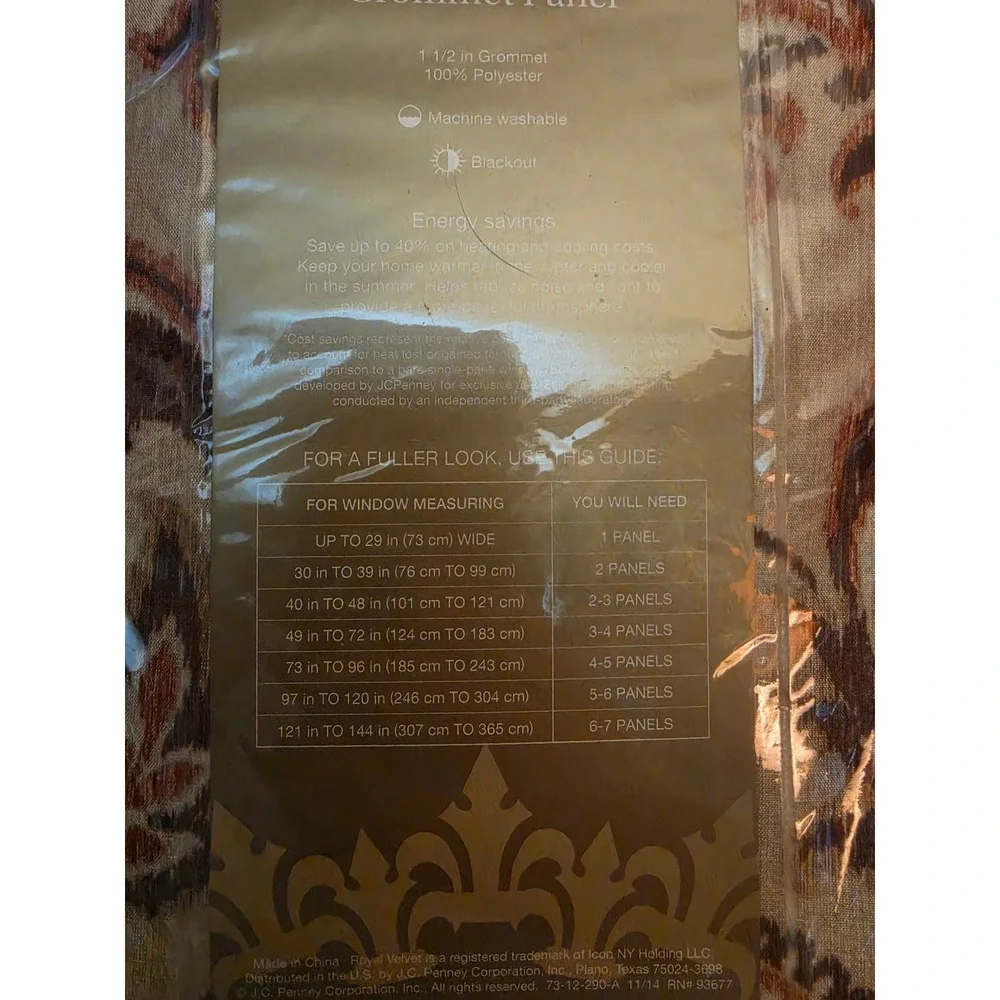 Royal Velvet Blaine Blackout Grommet Curtain Panel 50x84 Paisley Tan Brown Rust